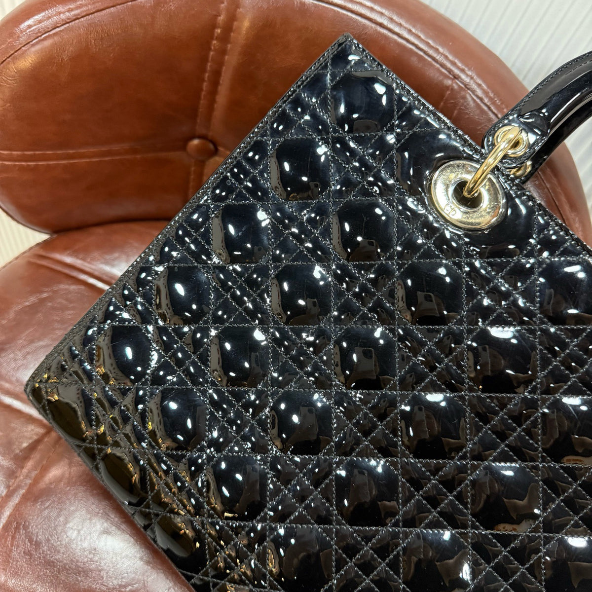 Dior - Lady Dior Large - Patent leather - Black - (large)