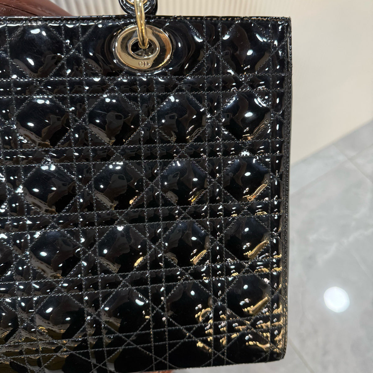 Dior - Lady Dior Large - Patent leather - Black - (large)