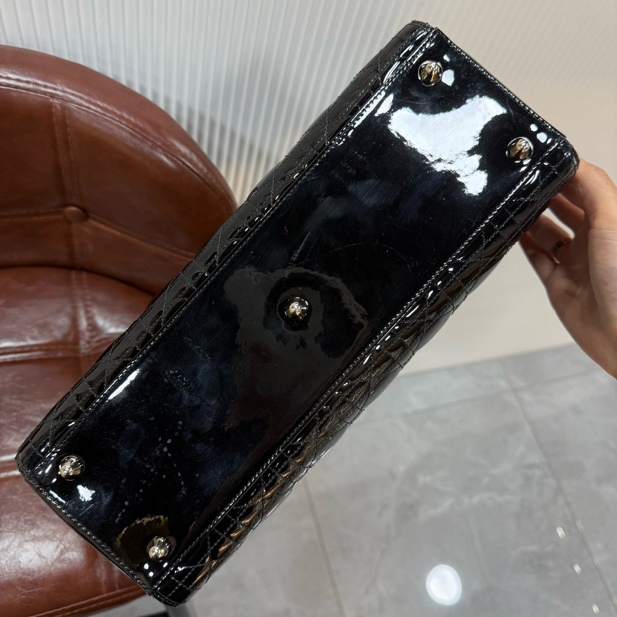 Dior - Lady Dior Large - Patent leather - Black - (large)