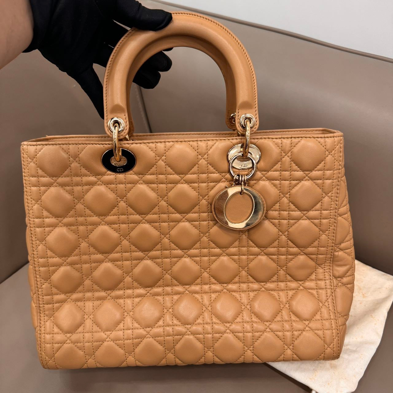 Dior - Lady Dior - Leather - Beige - (large)