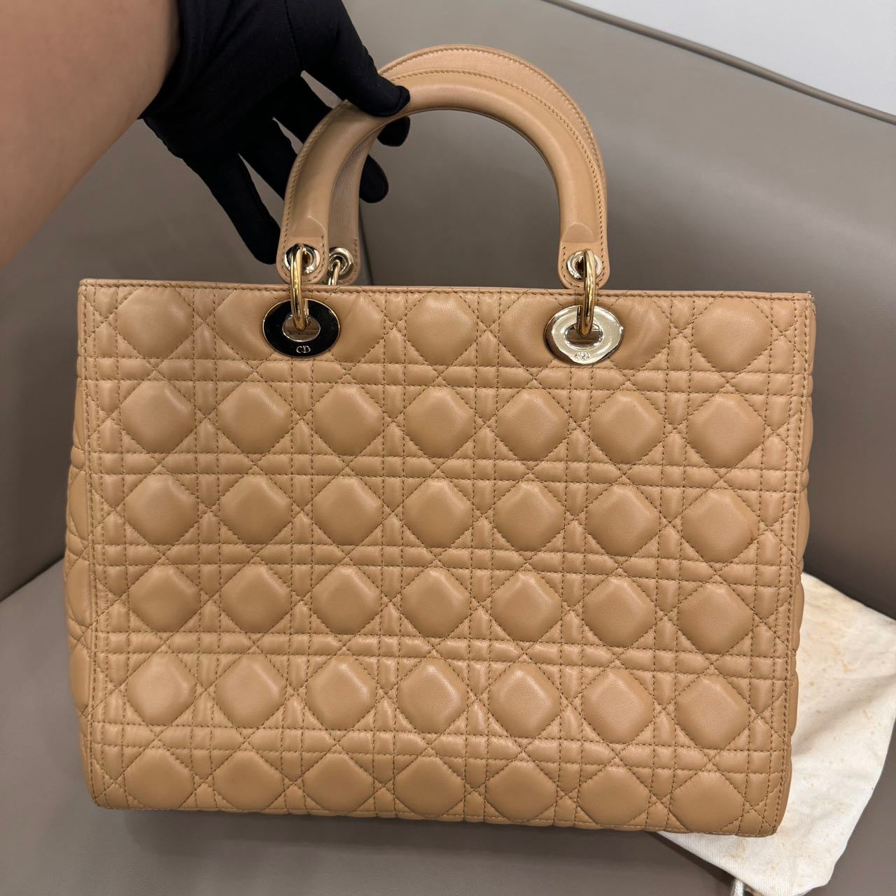 Dior - Lady Dior - Leather - Beige - (large)