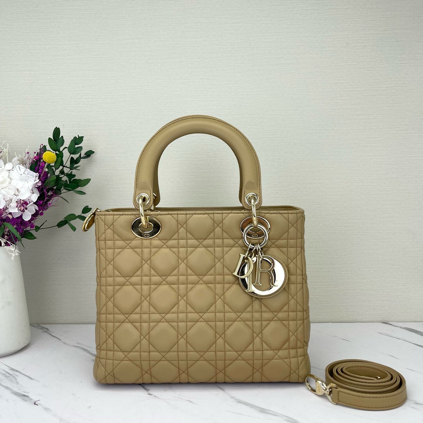 Dior - Lady Dior - Leather - Beige - (medium)