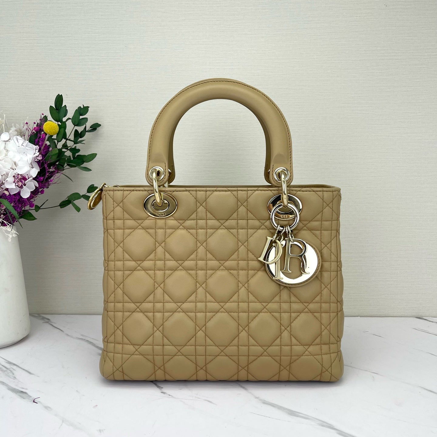 Dior - Lady Dior - Leather - Beige - (medium)