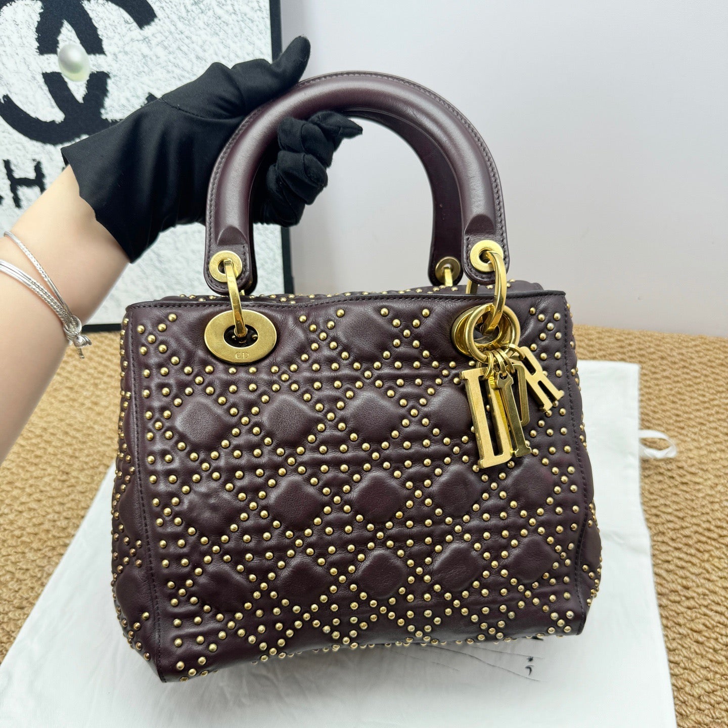 Dior - Lady Dior - Leather - Burgundy - (medium)