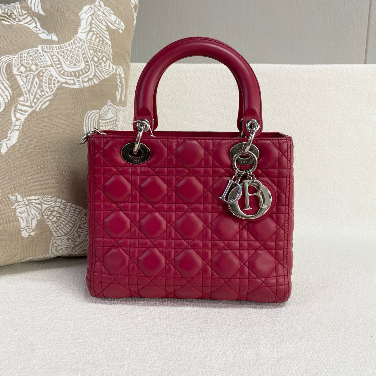 Dior - Lady Dior - Leather - Burgundy - (medium)