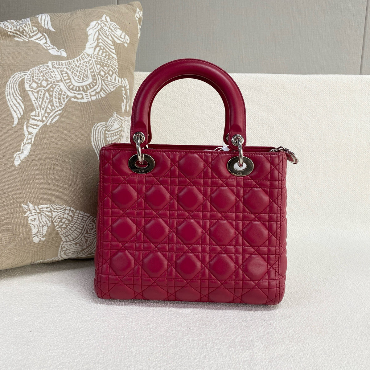 Dior - Lady Dior - Leather - Burgundy - (medium)