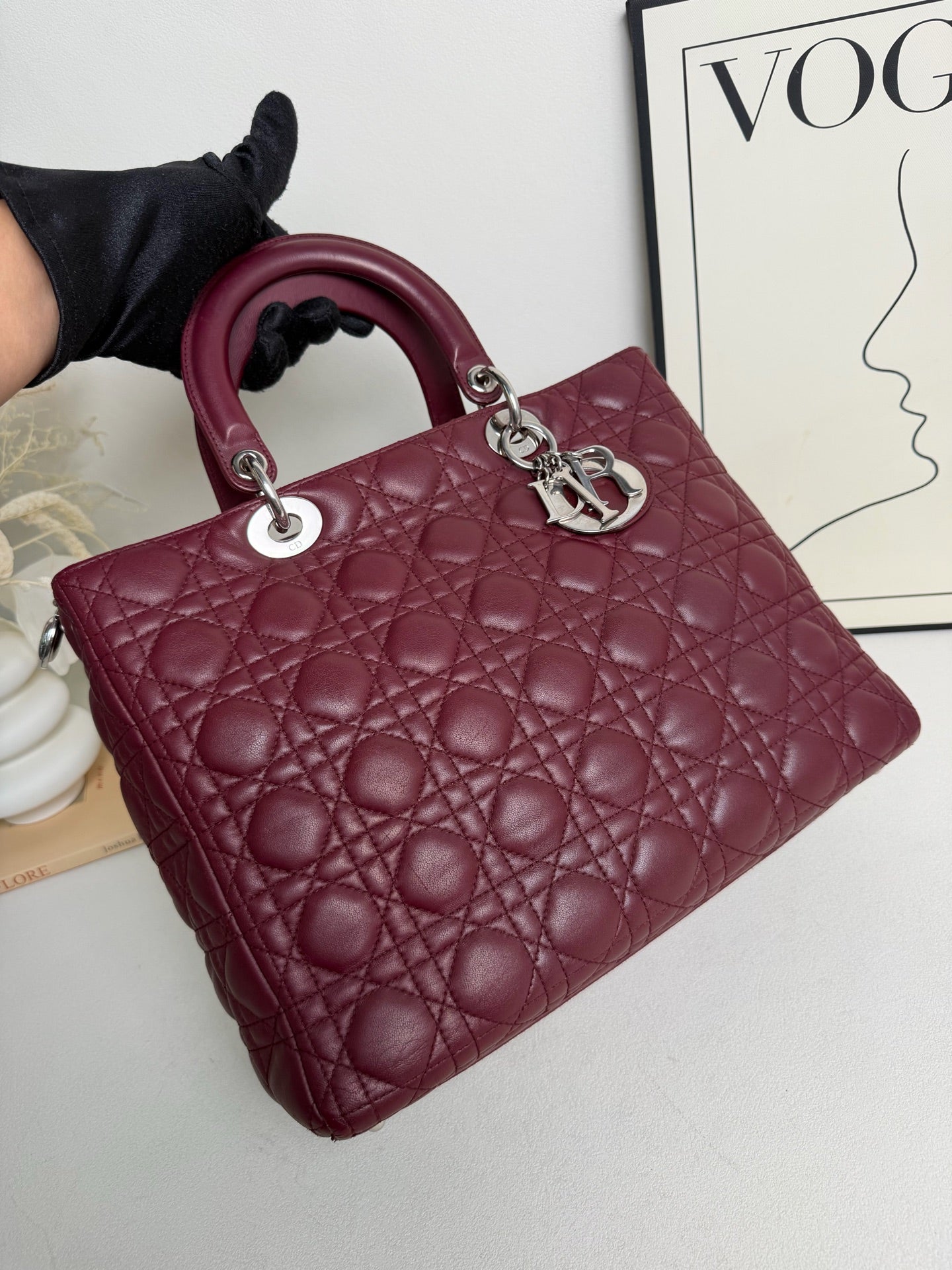 Dior - Lady Dior - Leather - Burgundy - (medium)