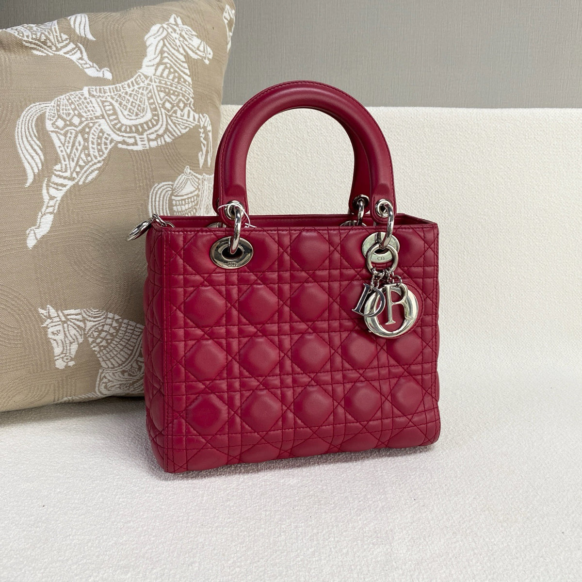 Dior - Lady Dior - Leather - Burgundy - (medium)