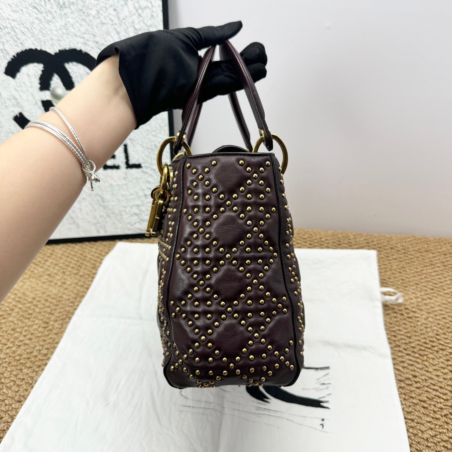 Dior - Lady Dior - Leather - Burgundy - (medium)