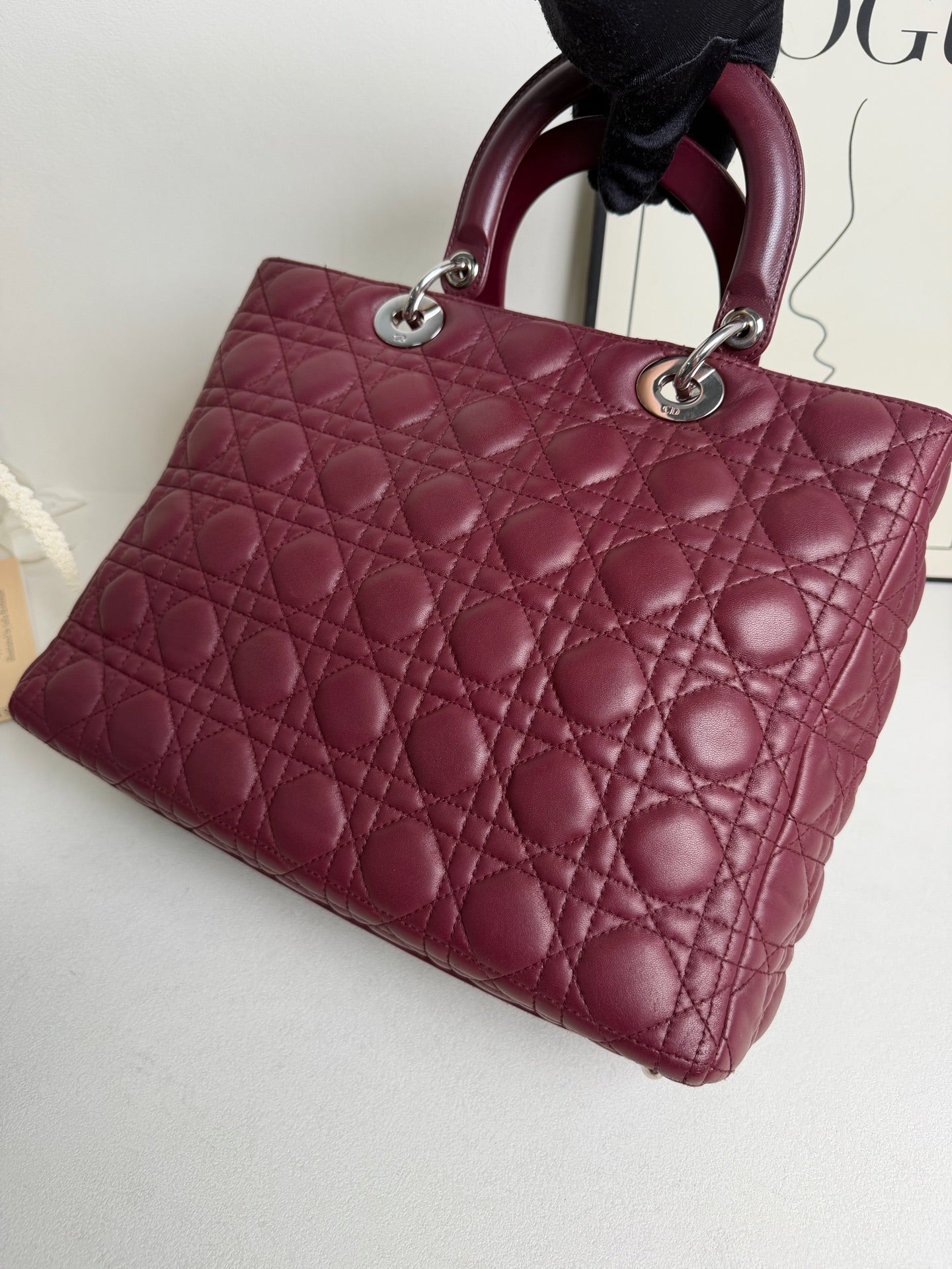 Dior - Lady Dior - Leather - Burgundy - (medium)