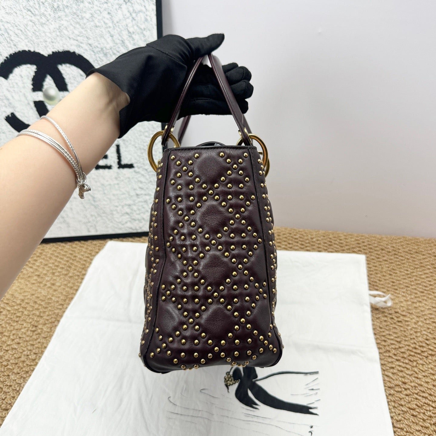 Dior - Lady Dior - Leather - Burgundy - (medium)