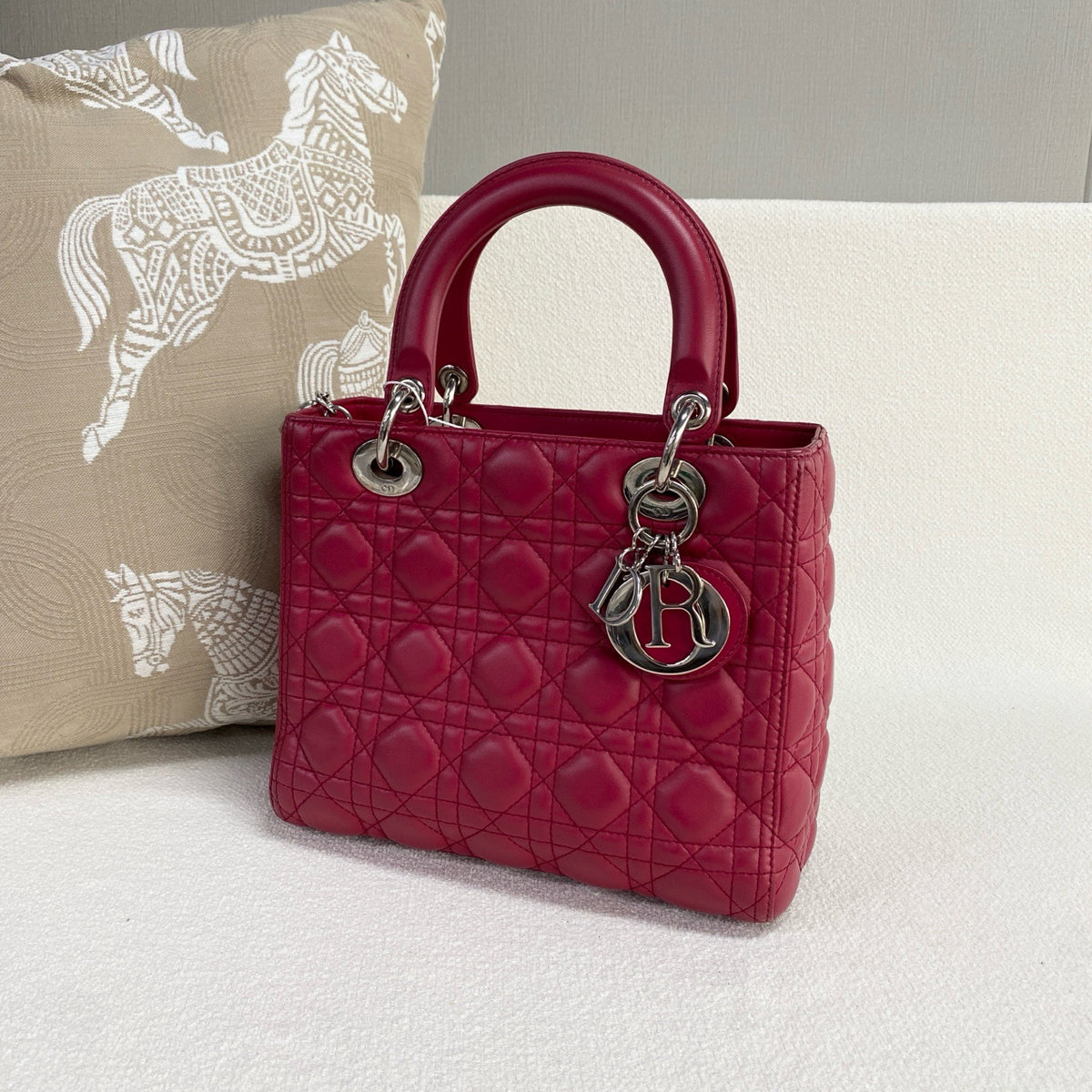 Dior - Lady Dior - Leather - Burgundy - (medium)