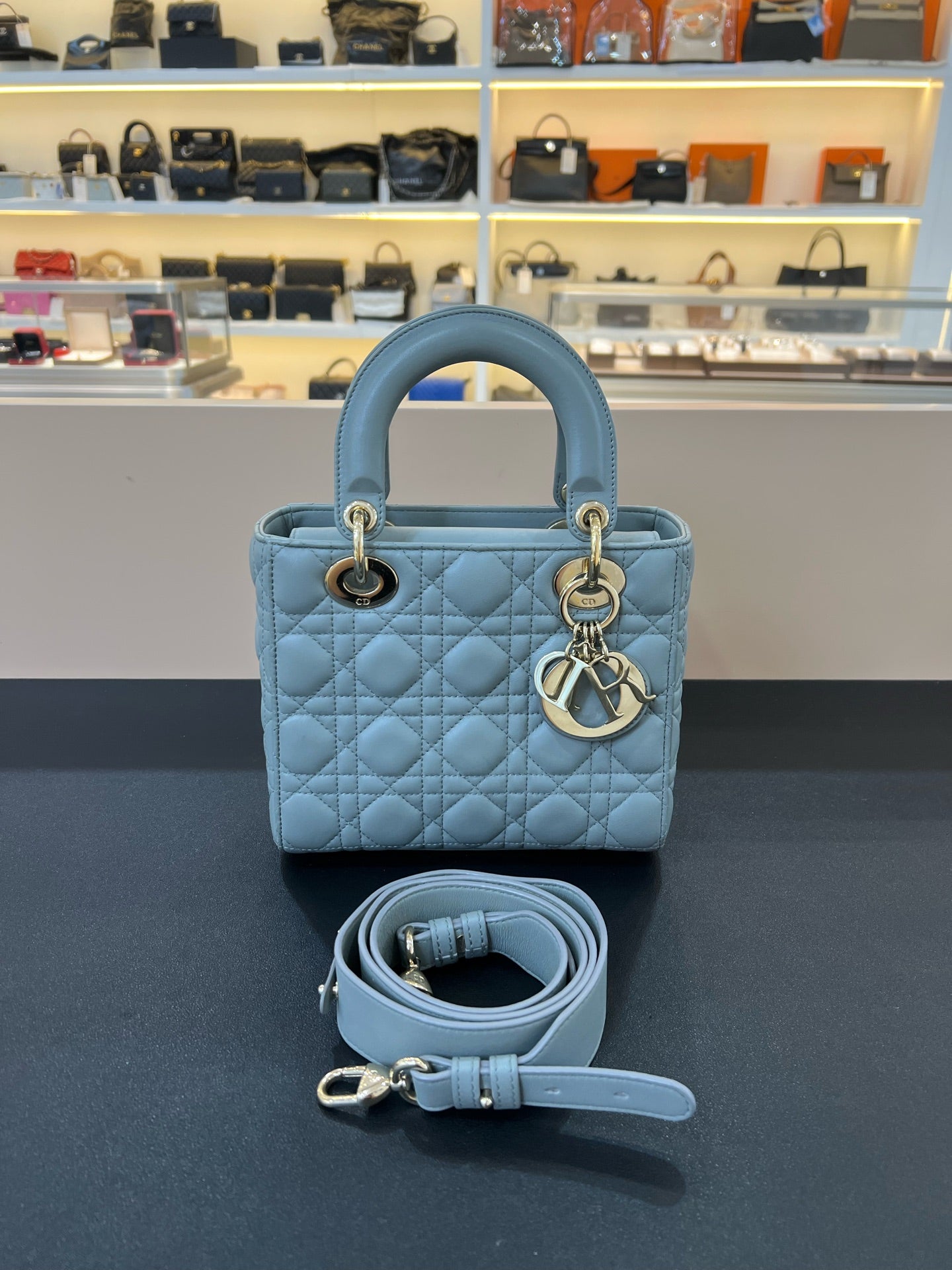 Dior - Lady Dior - Leather - Grey - (small)