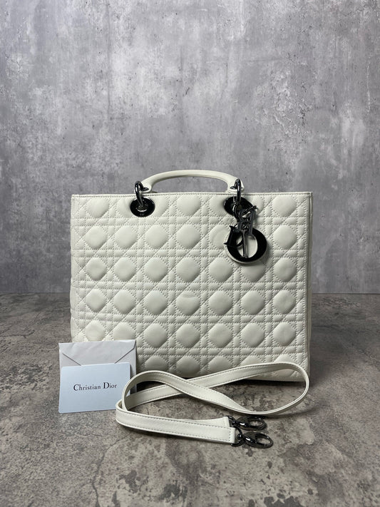 Dior - Lady Dior - Leather - White - (large)