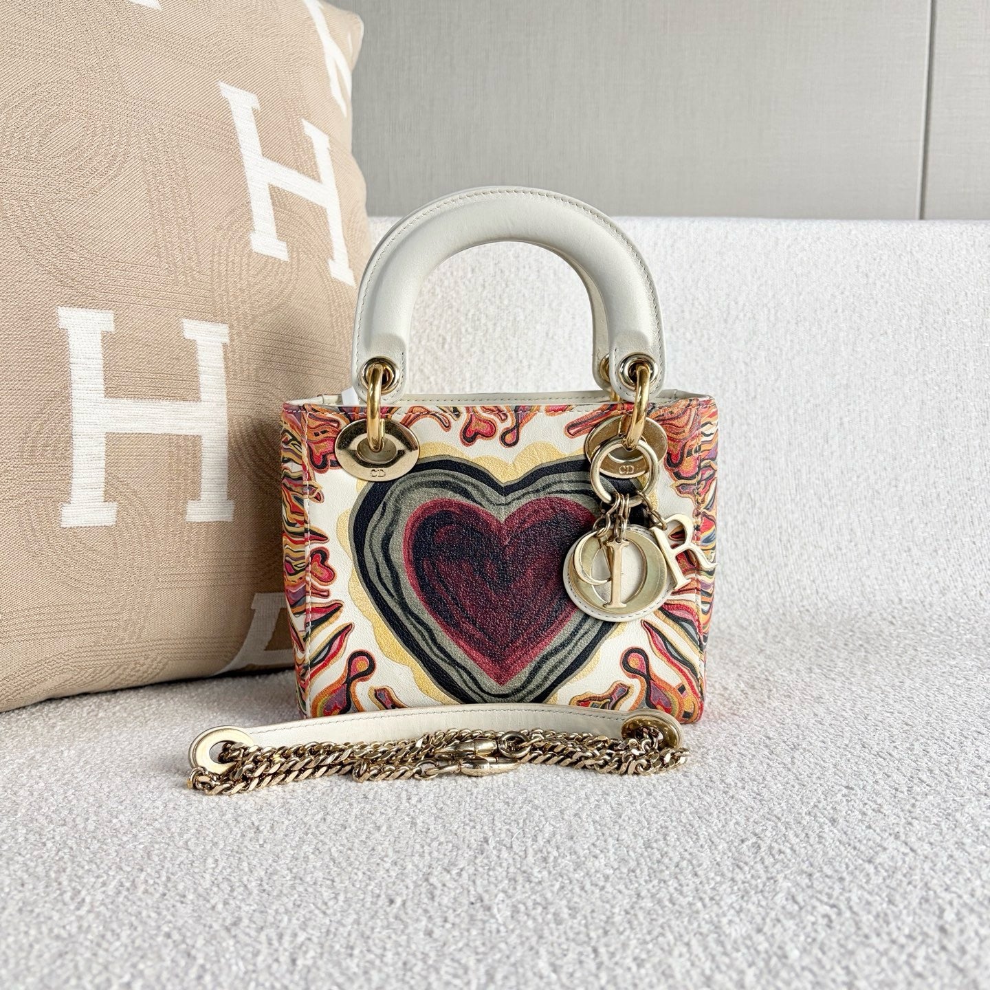 Dior - Lady Dior (Limited Edition Heart Graffiti) - Printed calfskin leather with smooth calfskin leather trim - Multicolour - (mini)