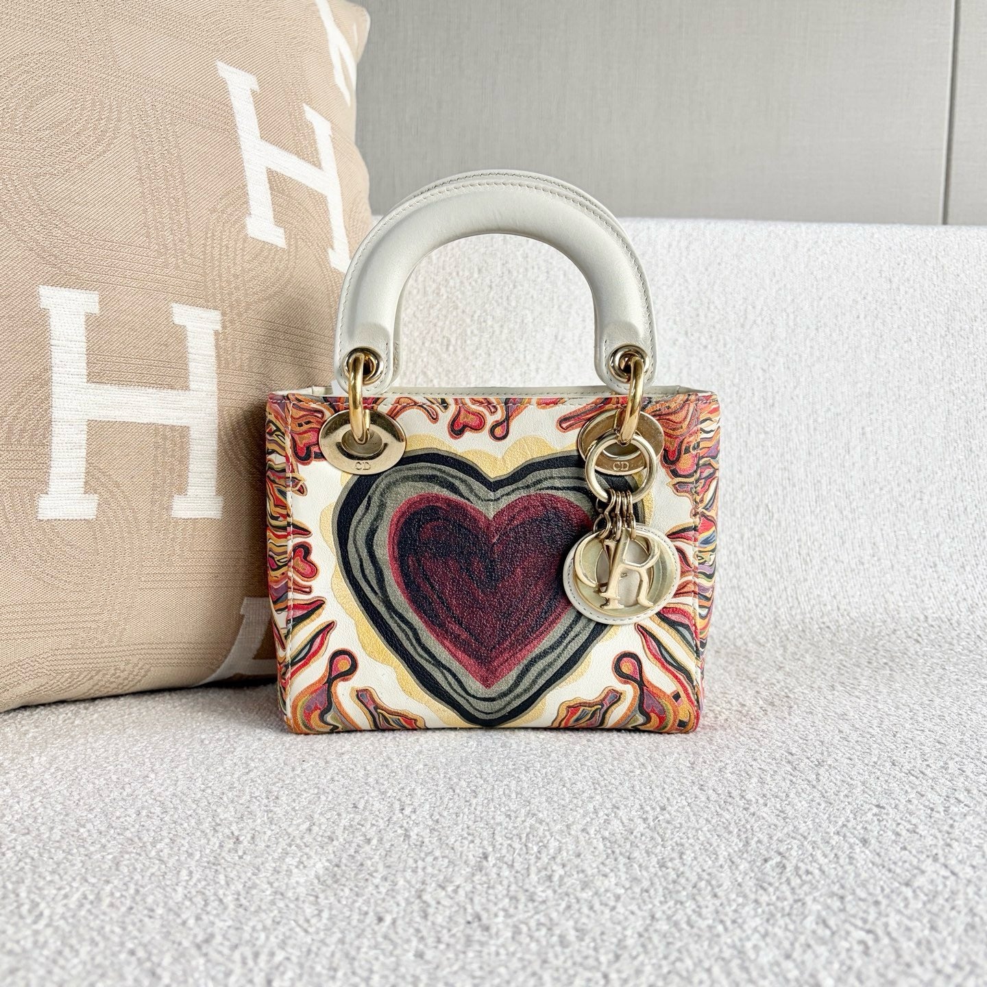 Dior - Lady Dior (Limited Edition Heart Graffiti) - Printed calfskin leather with smooth calfskin leather trim - Multicolour - (mini)