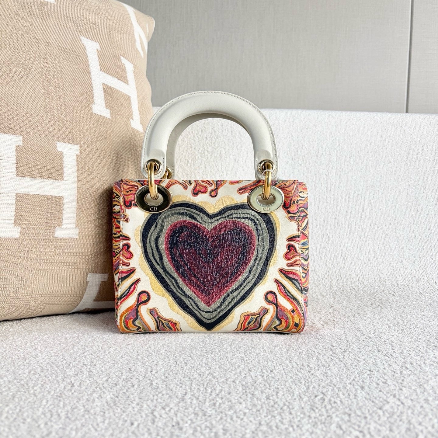 Dior - Lady Dior (Limited Edition Heart Graffiti) - Printed calfskin leather with smooth calfskin leather trim - Multicolour - (mini)