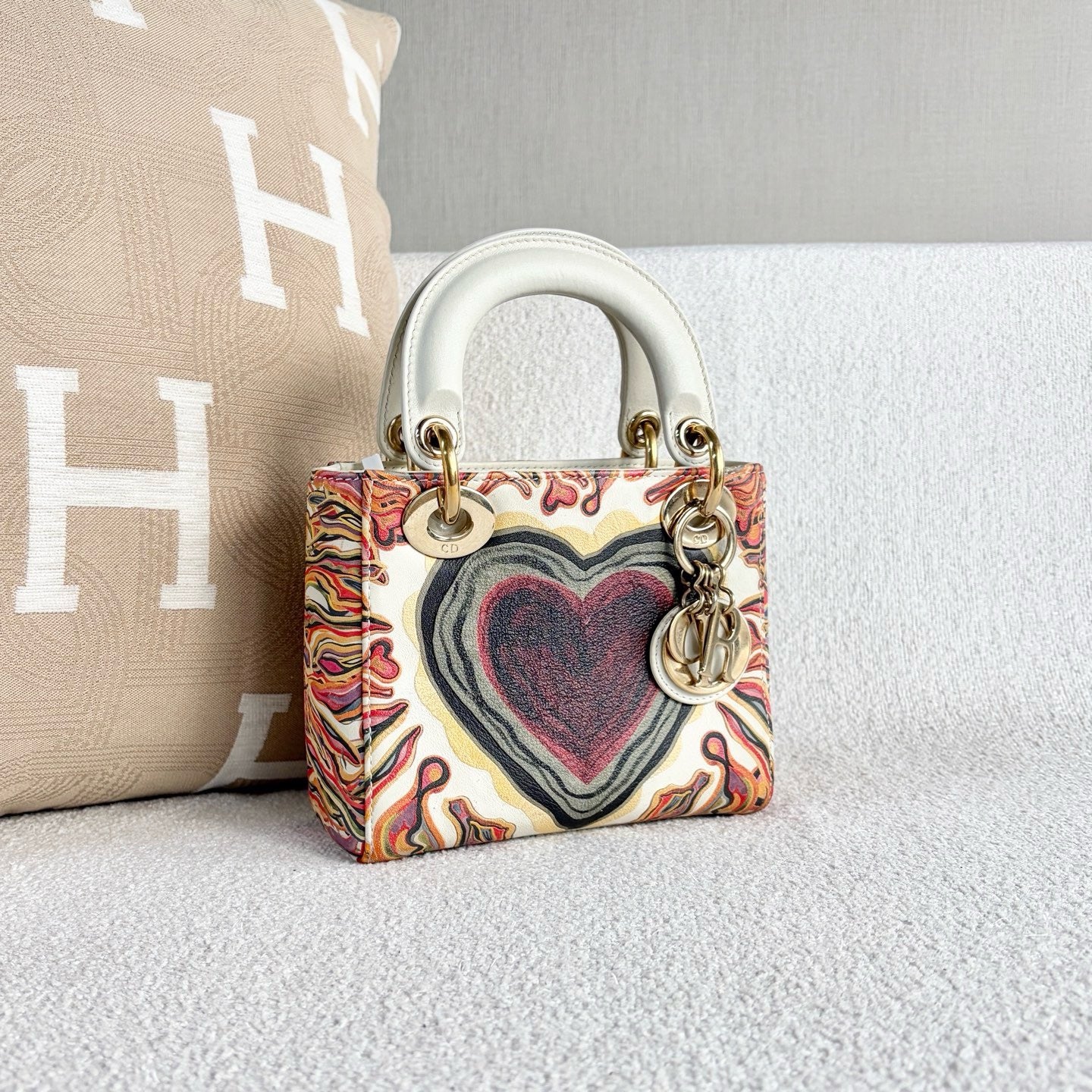 Dior - Lady Dior (Limited Edition Heart Graffiti) - Printed calfskin leather with smooth calfskin leather trim - Multicolour - (mini)