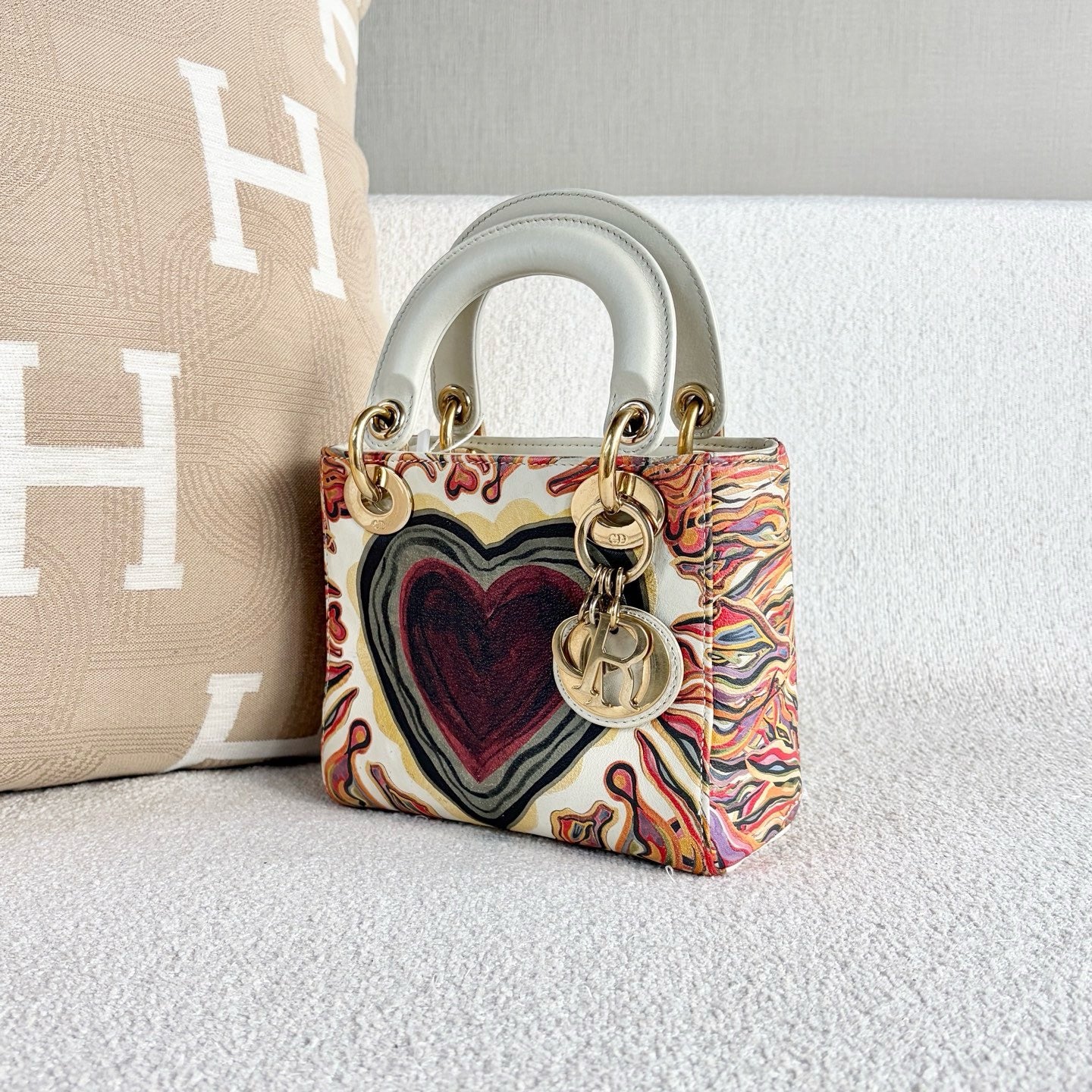Dior - Lady Dior (Limited Edition Heart Graffiti) - Printed calfskin leather with smooth calfskin leather trim - Multicolour - (mini)