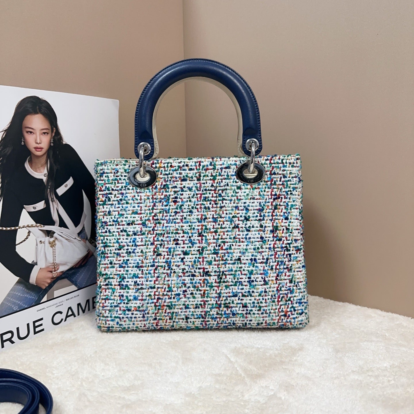Dior - Lady Dior (Limited Edition Woven) - Tweed and Leather - Multicolour with Navy Accents - (Small)