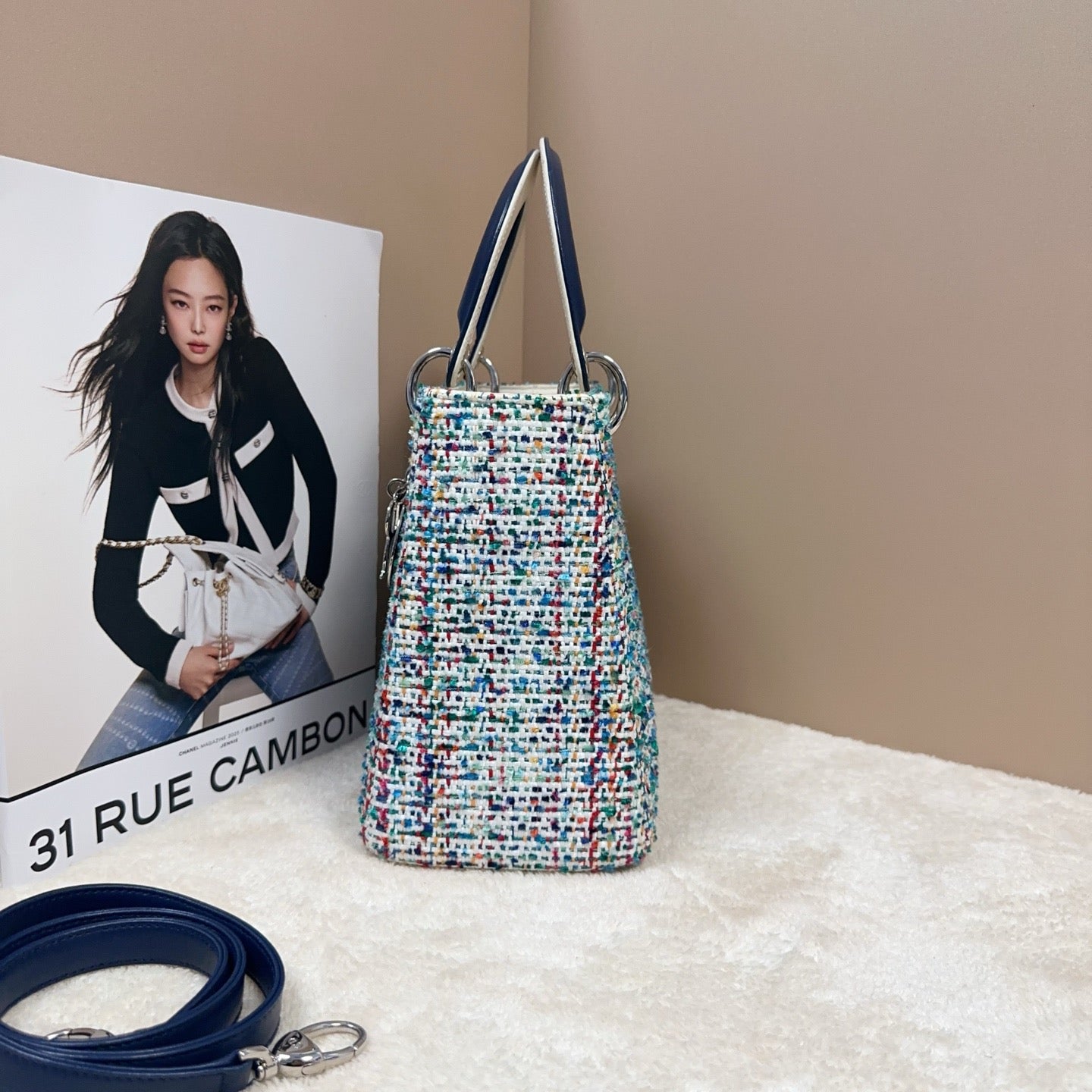 Dior - Lady Dior (Limited Edition Woven) - Tweed and Leather - Multicolour with Navy Accents - (Small)