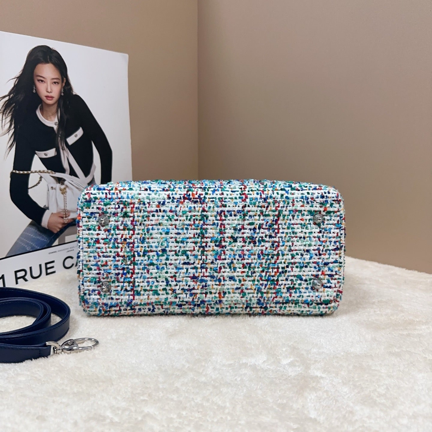 Dior - Lady Dior (Limited Edition Woven) - Tweed and Leather - Multicolour with Navy Accents - (Small)