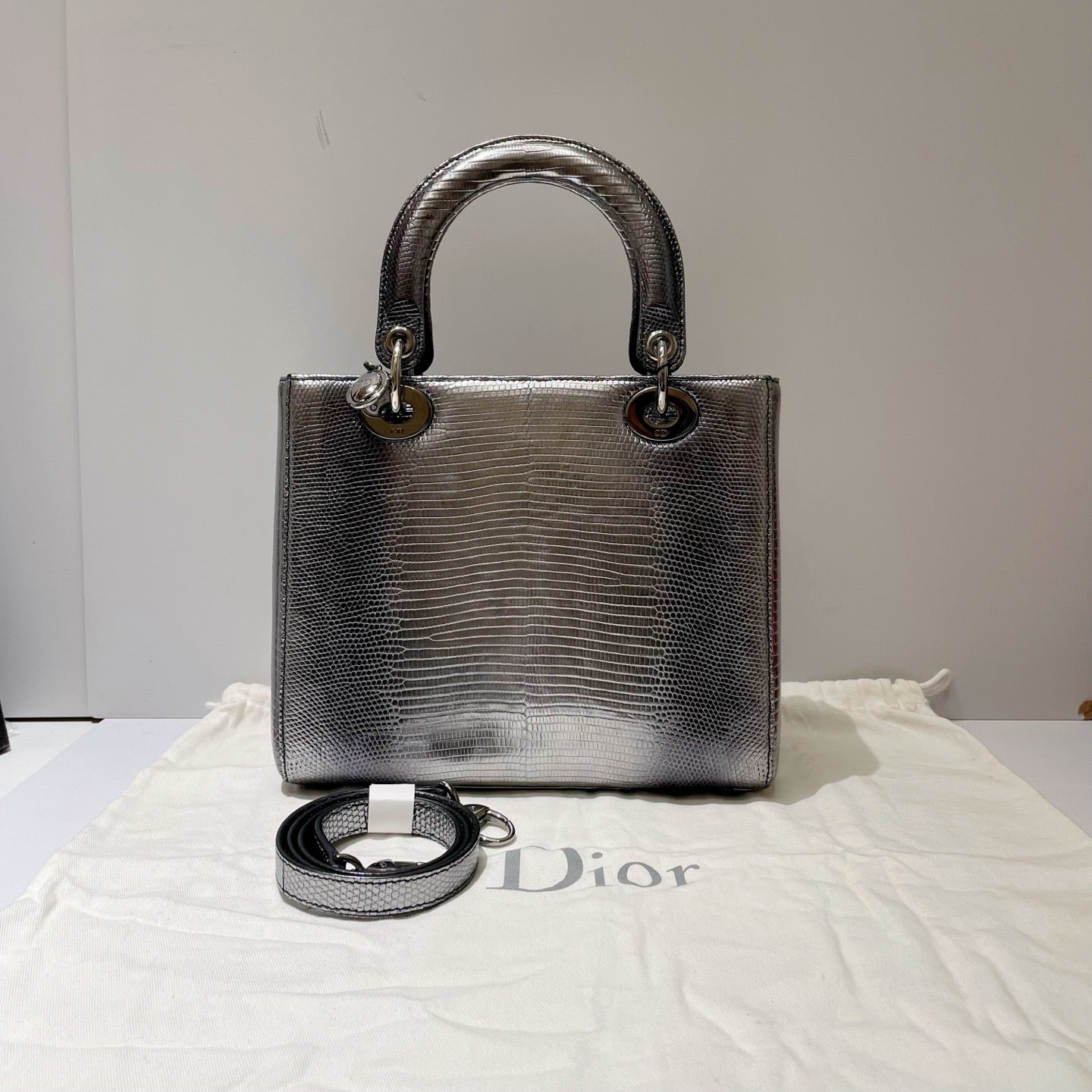 Dior - Lady Dior - Lizard - Silver - (medium)
