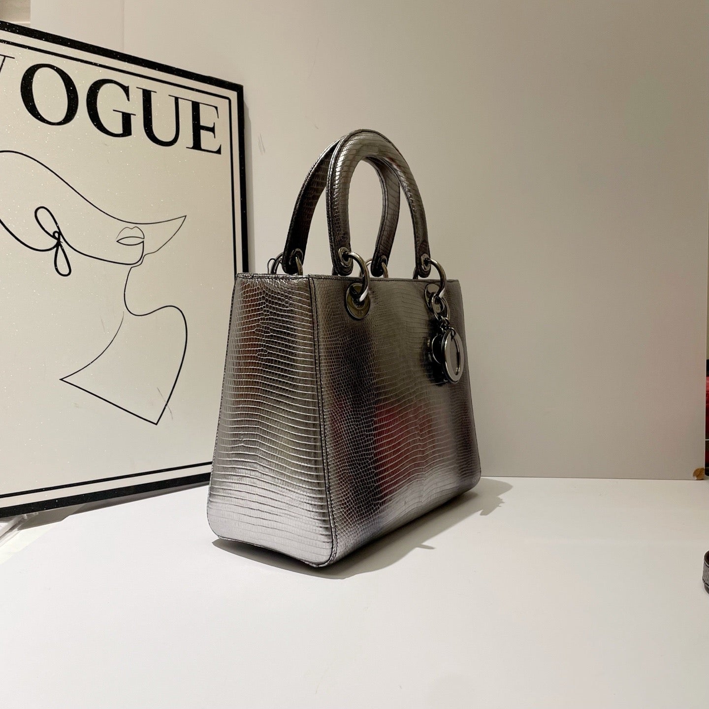 Dior - Lady Dior - Lizard - Silver - (medium)