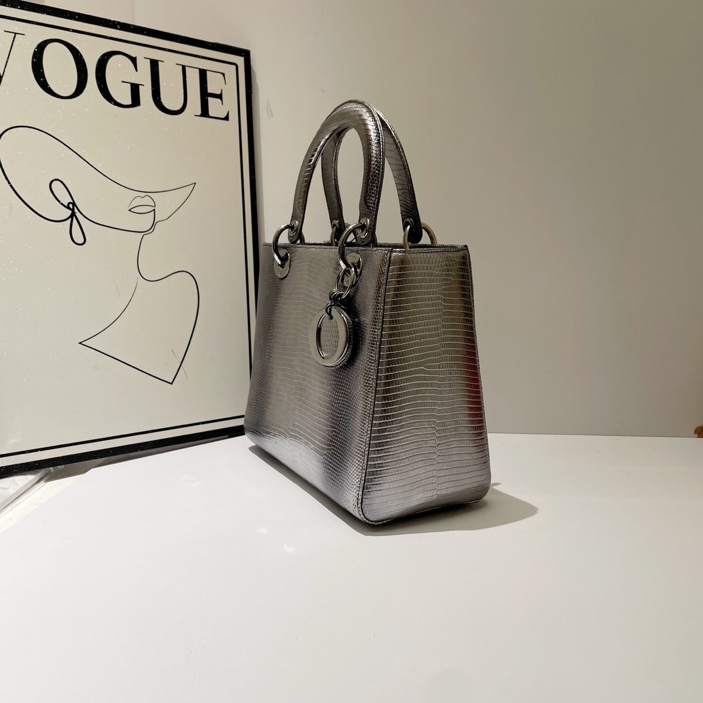 Dior - Lady Dior - Lizard - Silver - (medium)