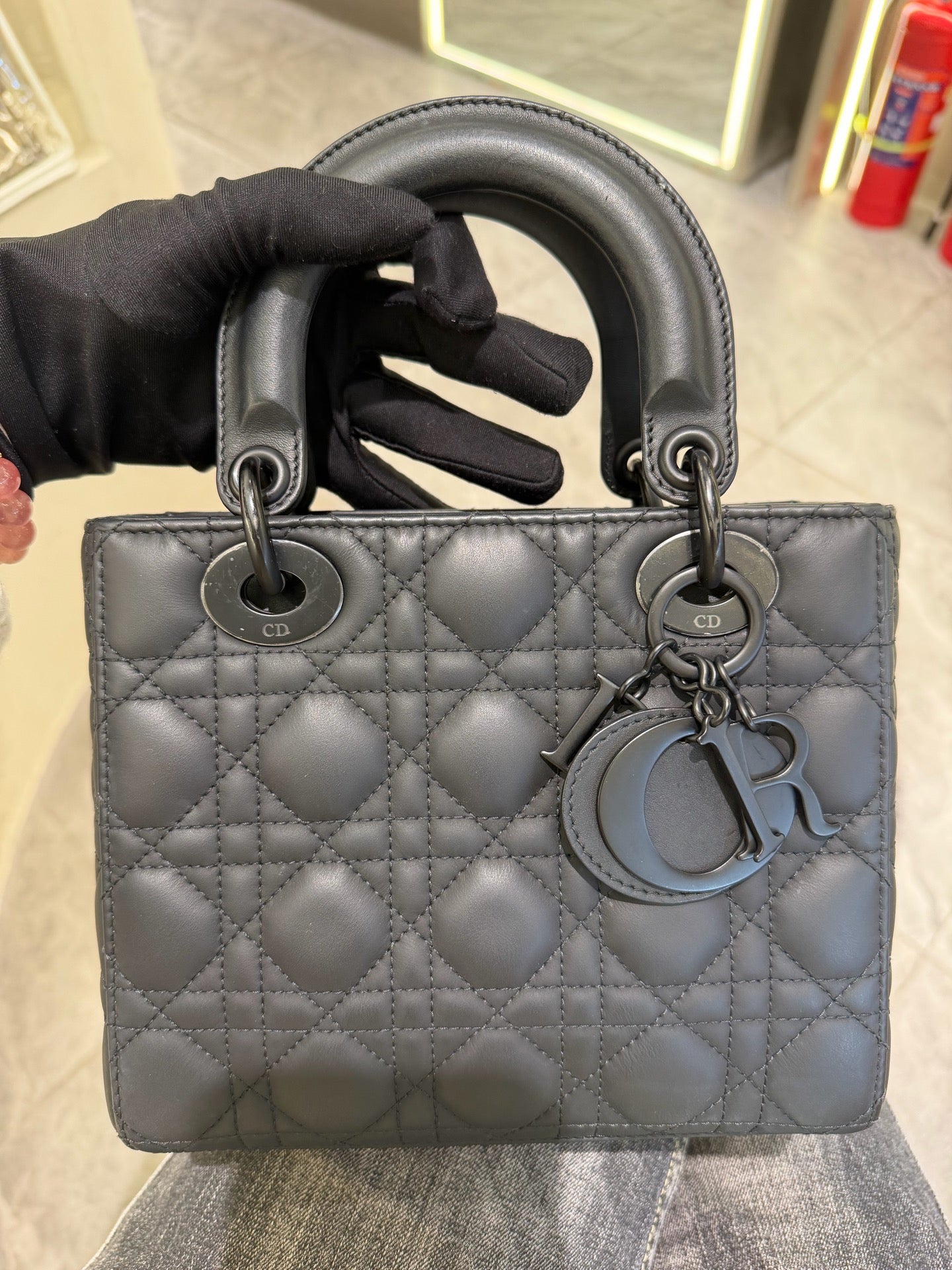 Dior - Lady Dior - Matte lambskin leather - Black - (small)
