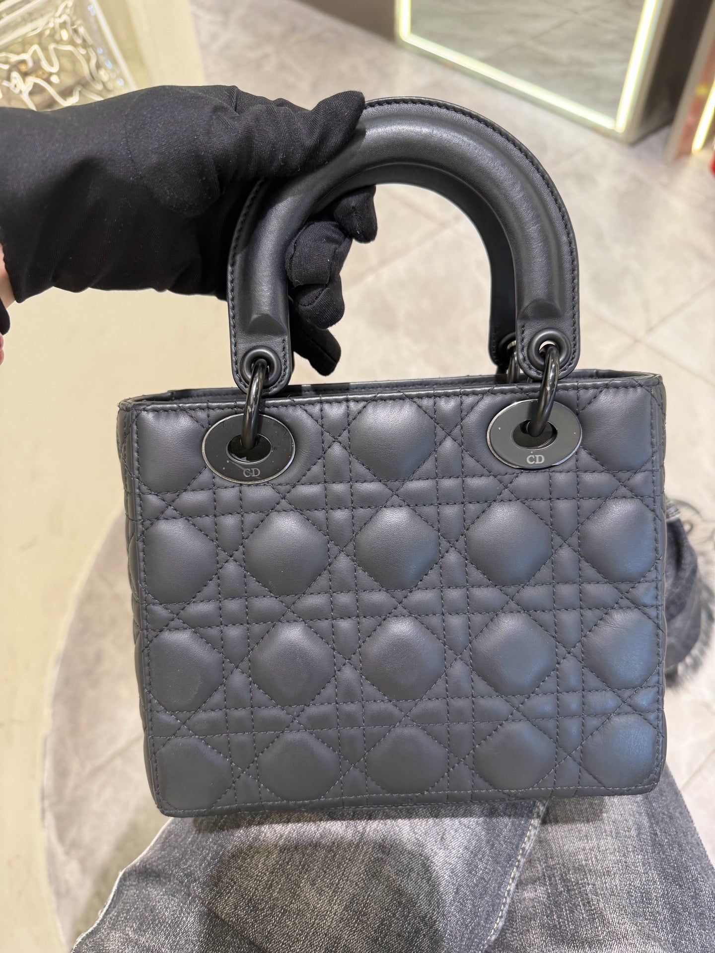 Dior - Lady Dior - Matte lambskin leather - Black - (small)