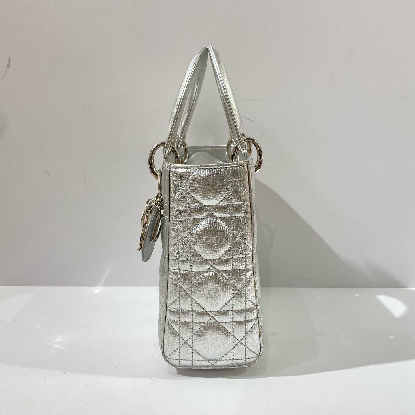 Dior - Lady Dior - Metallic grained leather - Silver with Silver-tone Hardware - (Mini)