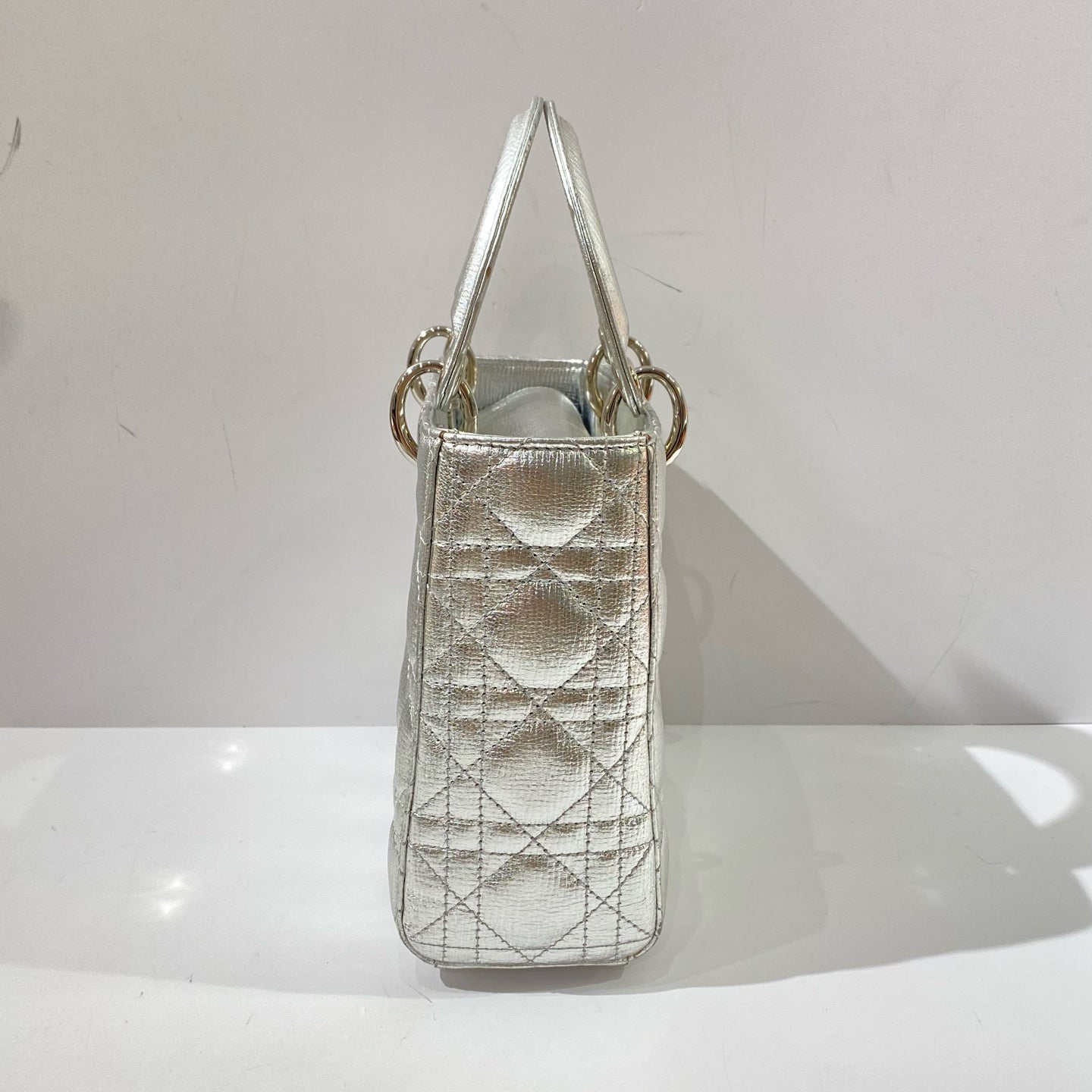 Dior - Lady Dior - Metallic grained leather - Silver with Silver-tone Hardware - (Mini)