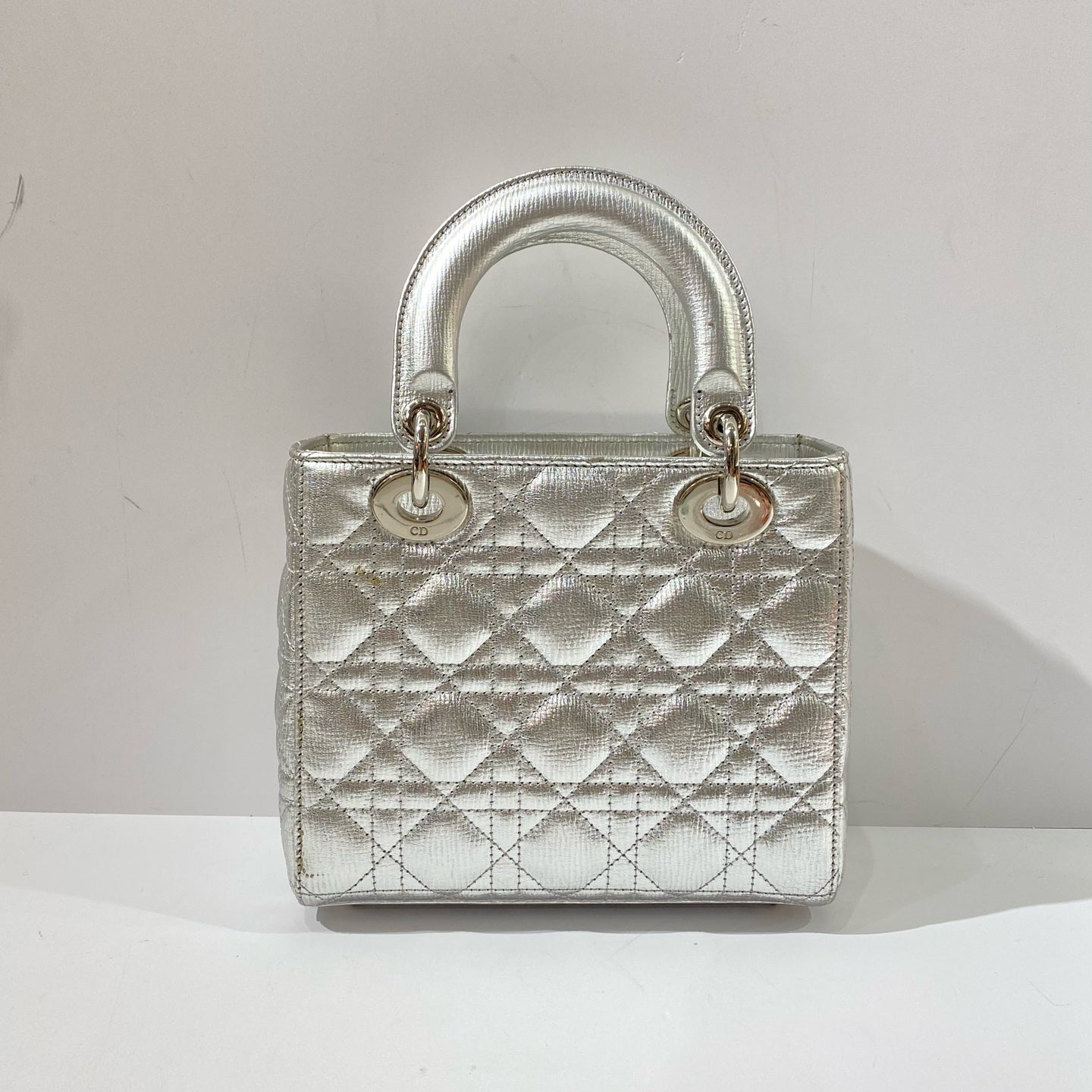 Dior - Lady Dior - Metallic grained leather - Silver with Silver-tone Hardware - (Mini)