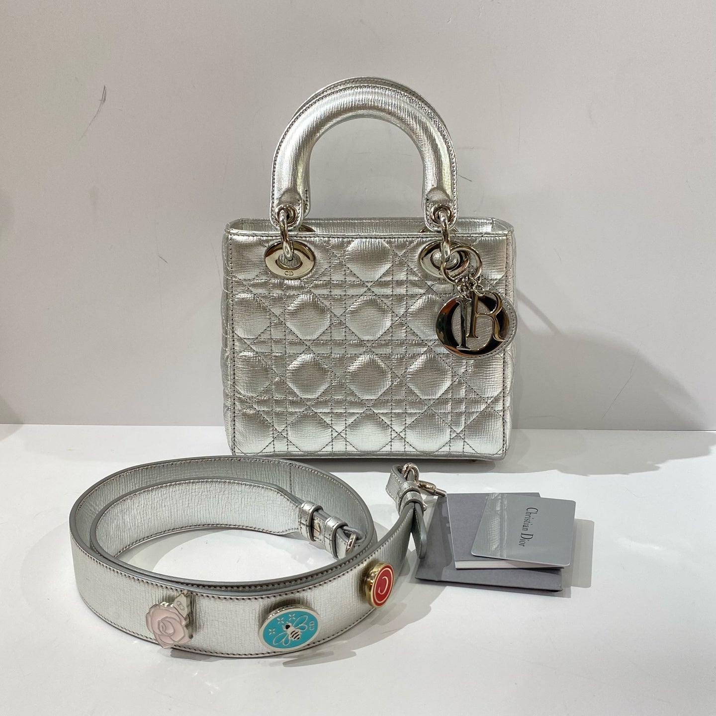 Dior - Lady Dior - Metallic grained leather - Silver with Silver-tone Hardware - (Mini)