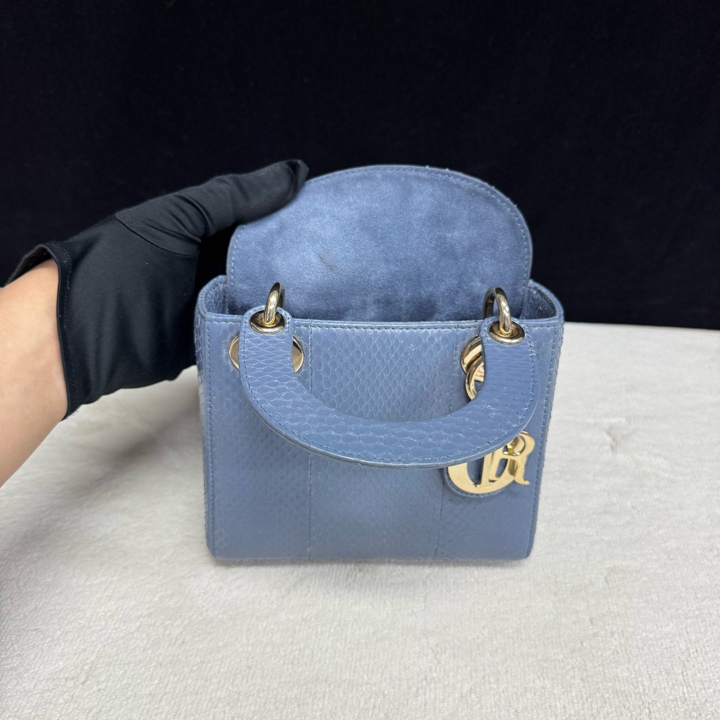 Dior - Lady Dior Mini Bag - Python leather - Blue - (mini)