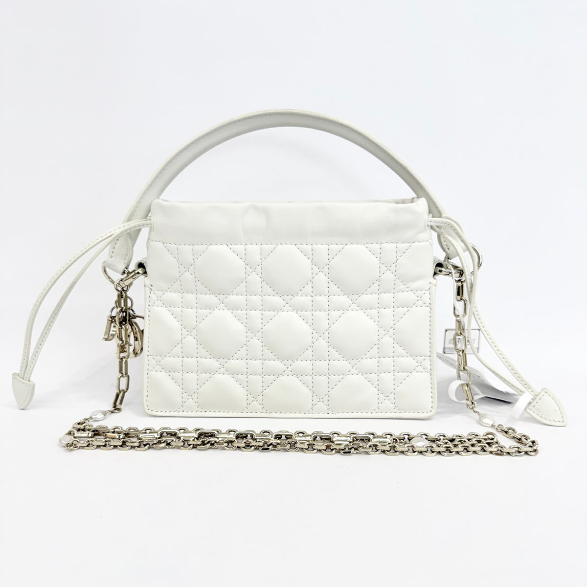Dior - Lady Dior Mini Drawstring Pouch - Leather - White - (mini)