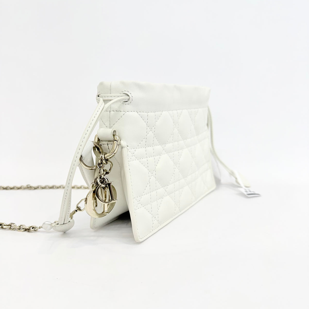 Dior - Lady Dior Mini Drawstring Pouch - Leather - White - (mini)