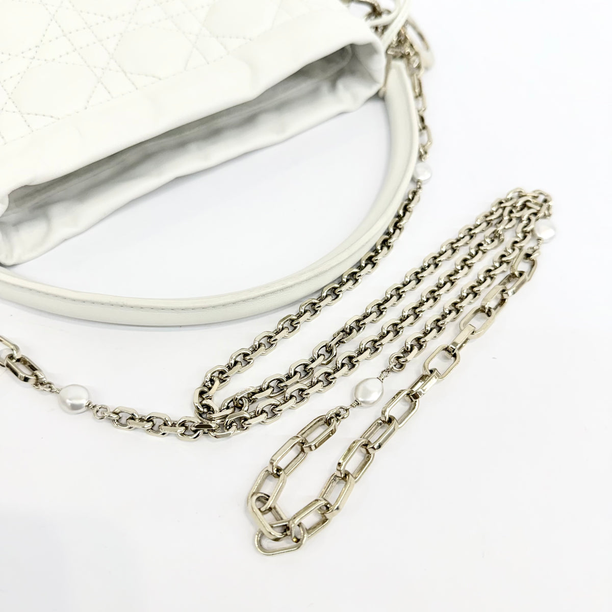 Dior - Lady Dior Mini Drawstring Pouch - Leather - White - (mini)