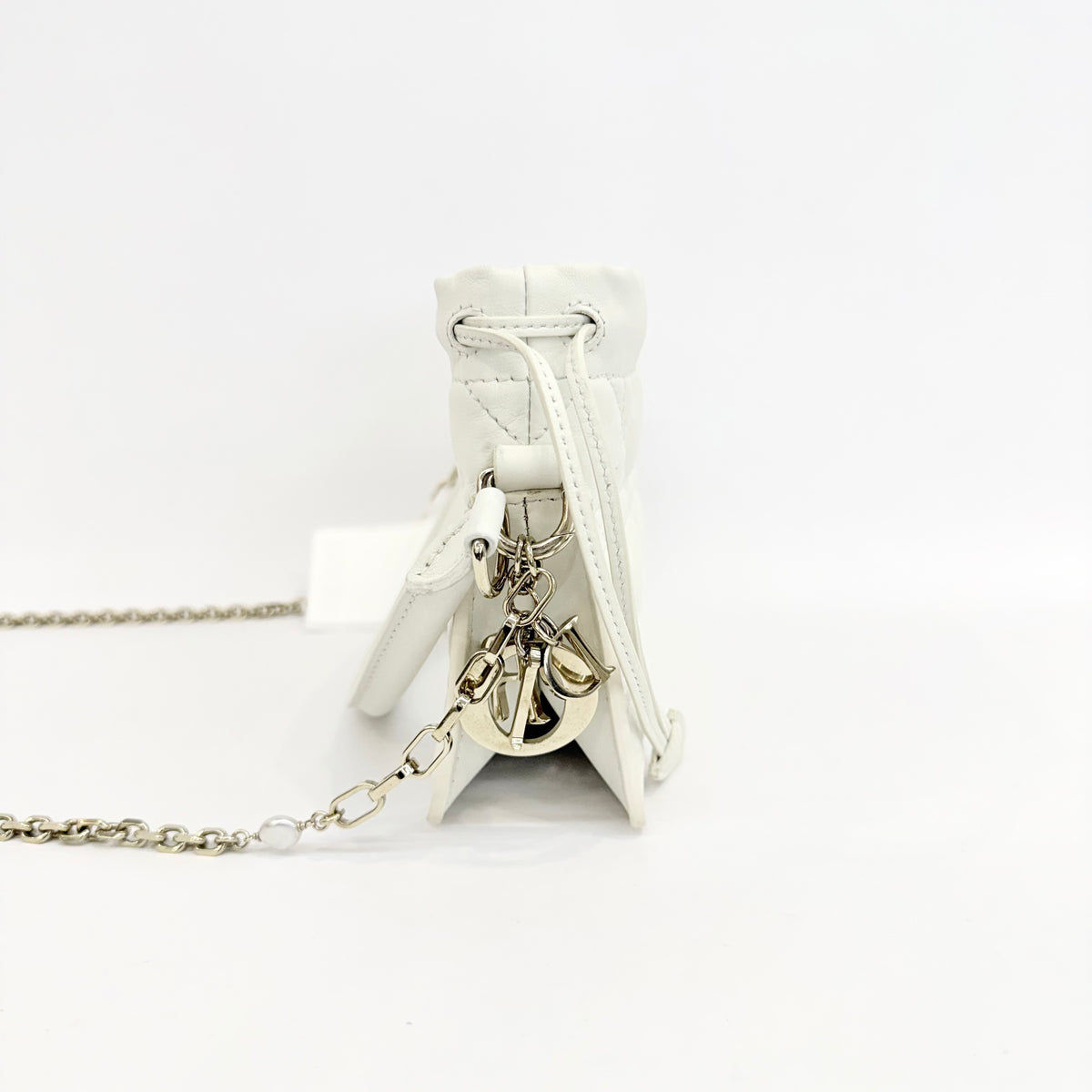 Dior - Lady Dior Mini Drawstring Pouch - Leather - White - (mini)