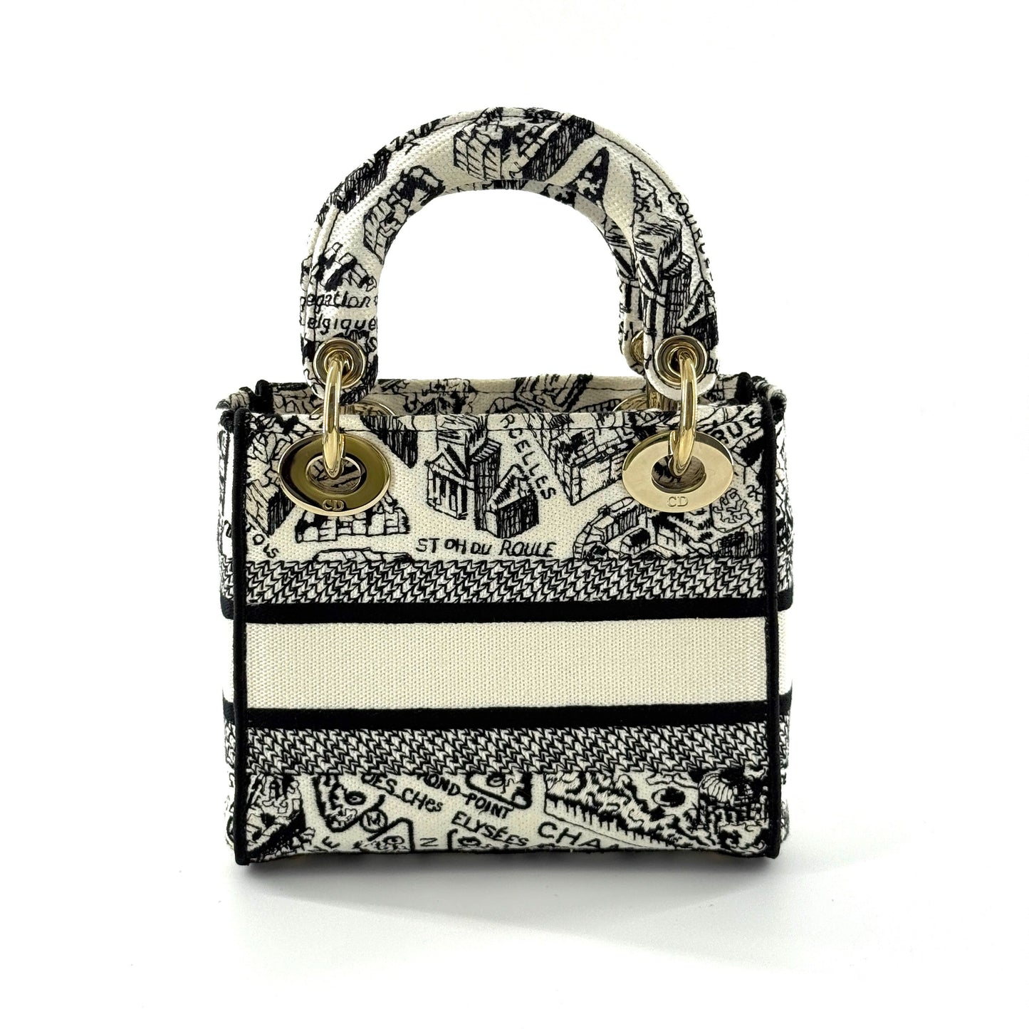 Dior - Lady Dior Mini - Embroidered canvas - Black and White - (mini)