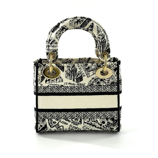 Dior - Lady Dior Mini - Embroidered canvas - Black and White - (mini)