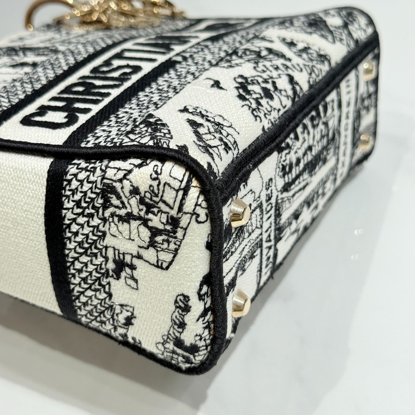 Dior - Lady Dior Mini - Embroidered canvas - Black and White - (mini)