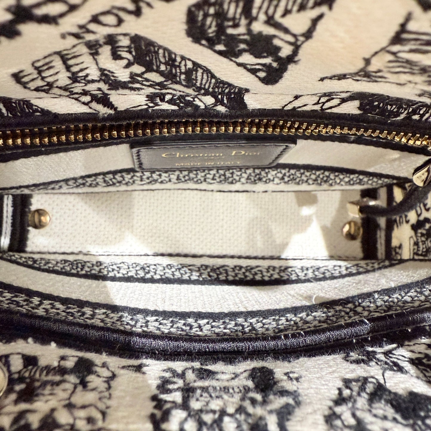 Dior - Lady Dior Mini - Embroidered canvas - Black and White - (mini)