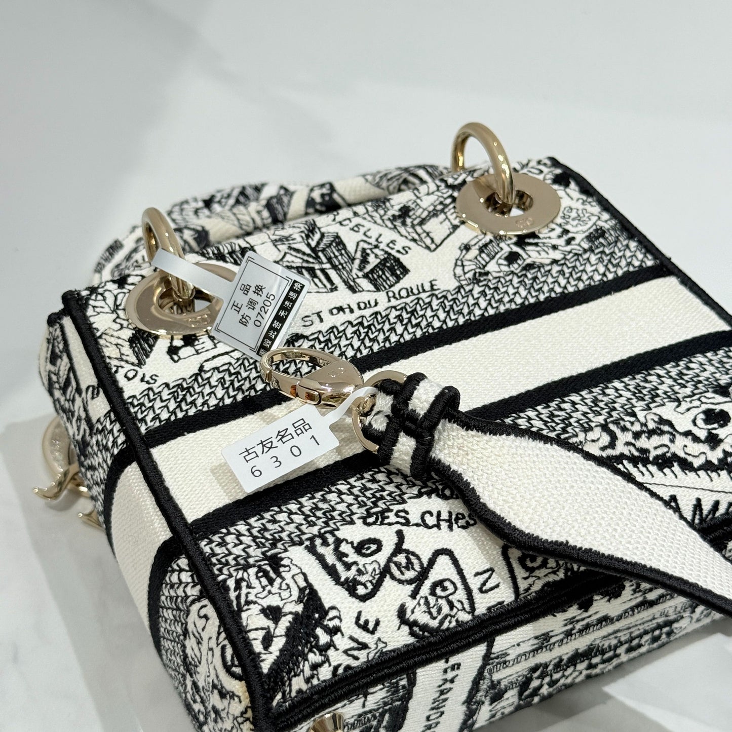 Dior - Lady Dior Mini - Embroidered canvas - Black and White - (mini)
