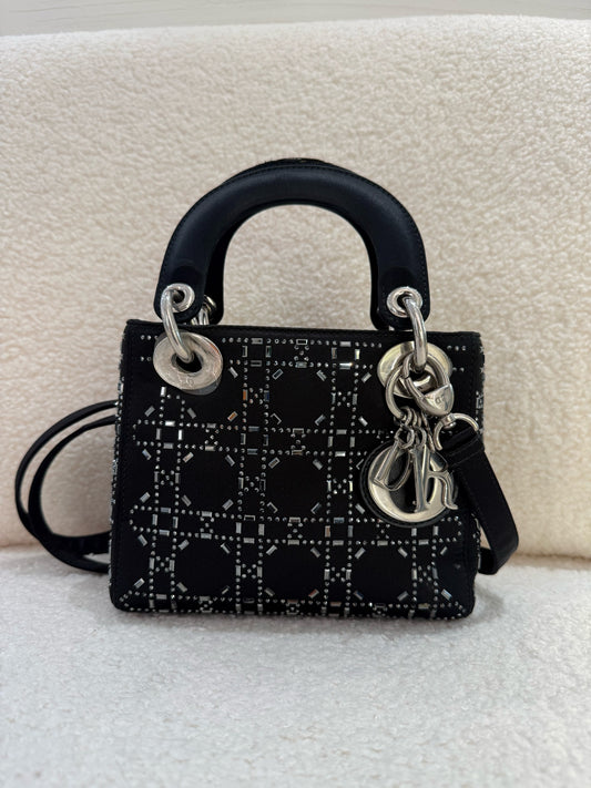 Dior - Lady Dior Mini - Fabric with metallic embellishments - Black - (mini)