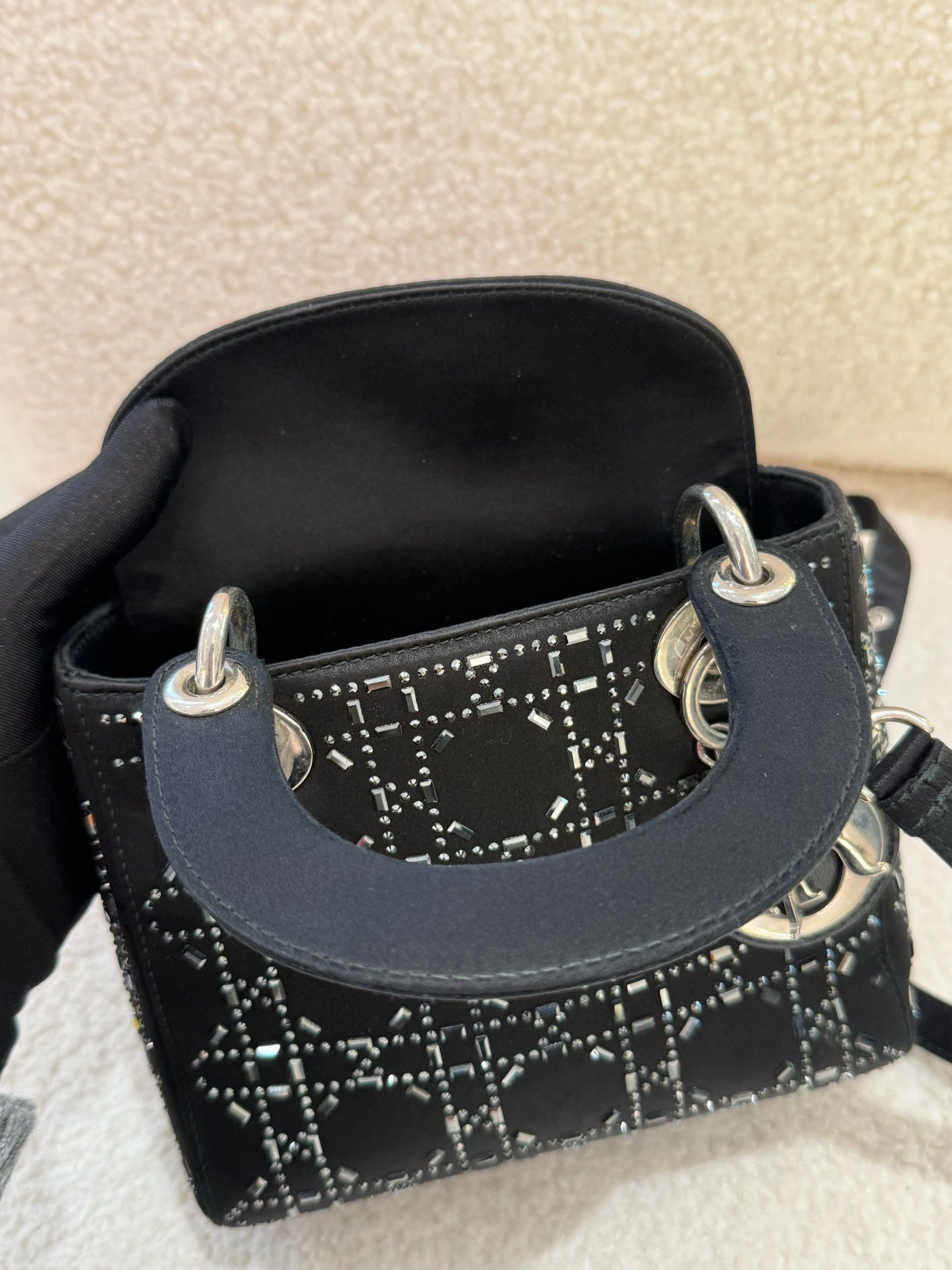 Dior - Lady Dior Mini - Fabric with metallic embellishments - Black - (mini)