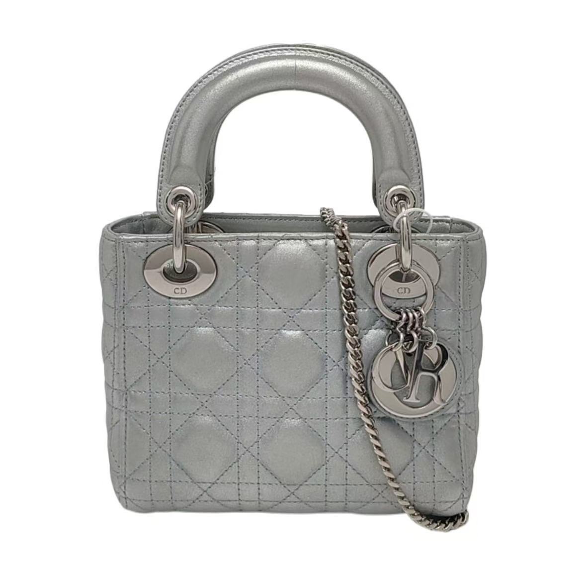 Dior - Lady Dior Mini - Lambskin leather - Metallic Light Blue with Silver-Tone Hardware - (mini)
