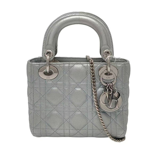 Dior - Lady Dior Mini - Lambskin leather - Metallic Light Blue with Silver-Tone Hardware - (mini)