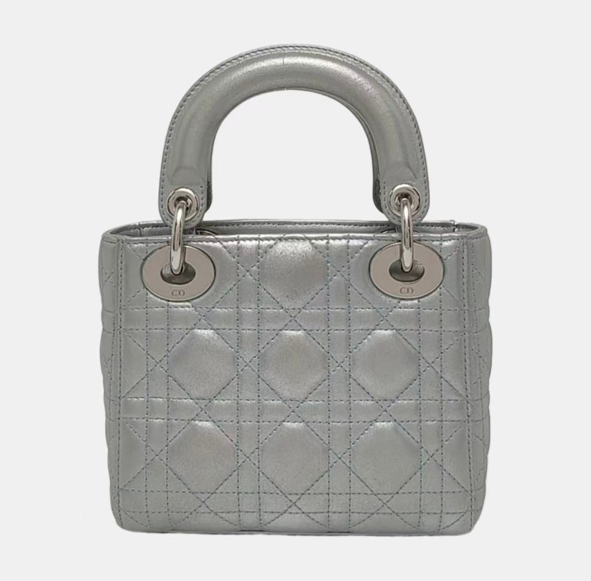 Dior - Lady Dior Mini - Lambskin leather - Metallic Light Blue with Silver-Tone Hardware - (mini)